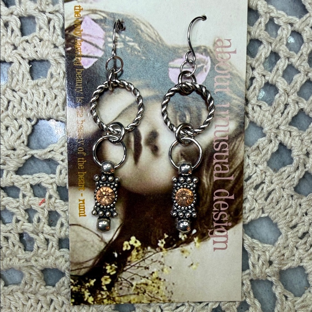 Peach Rhinestone Dangle Earrings - image 4